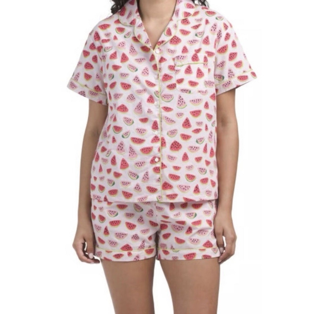 Crafted by Mahogany Cotton Poplin Pajama Button Down Short Set Size L Watermelon